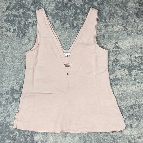 Reiss Emi Linen Blend Top V Neck with Cut Outs Sleeveless Neutral Blush Sz 6 - Picture 2 of 14